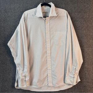 Burberry Dress Shirt Mens 17.5 White Check Button Front Long Sleeve USA Cotton